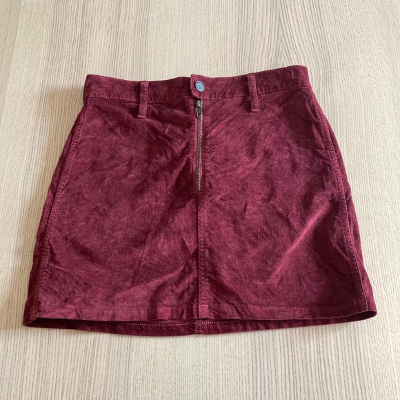 Madewell Dresses & Skirts - Madewell Mini Skirt Womens 25 Burgundy Corduroy Velvet Denim Straight Zip Front